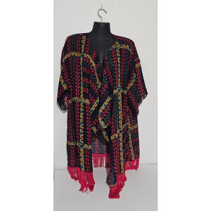 LuLaRoe Monroe Cardigan Kimono Red Fringe, Geometric Print Women's Sz Large